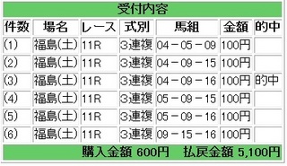 2013年6月29日福島11R5100円3連複.jpg